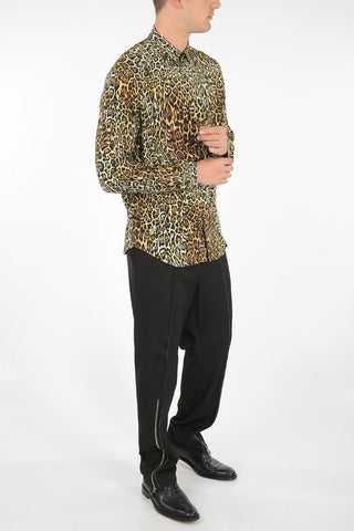 leopard-print classic collar shirt