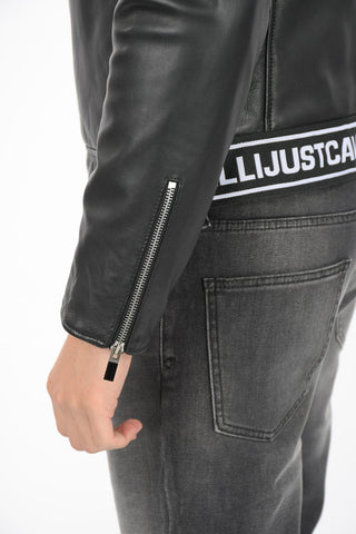 leather jacket with zip closure