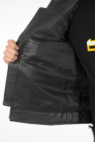 leather jacket with zip closure
