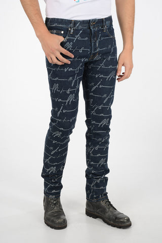 17cm printed stretch denim jeans