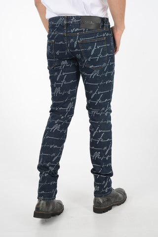 17cm printed stretch denim jeans