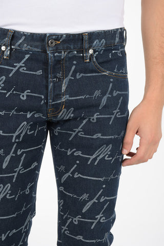 17cm printed stretch denim jeans