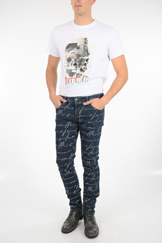 17cm printed stretch denim jeans