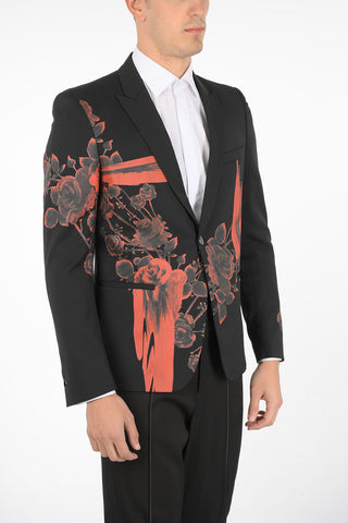 printed center vent peak lapel 1-button blazer