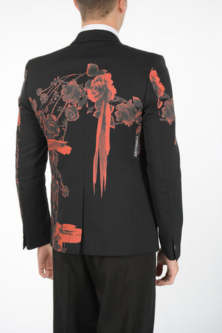 printed center vent peak lapel 1-button blazer