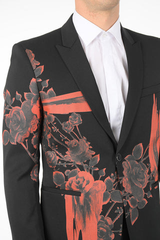 printed center vent peak lapel 1-button blazer