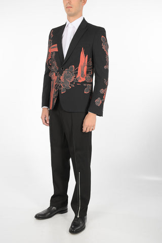 printed center vent peak lapel 1-button blazer