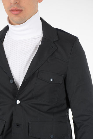 Single Breasted Blazer with Leather Details