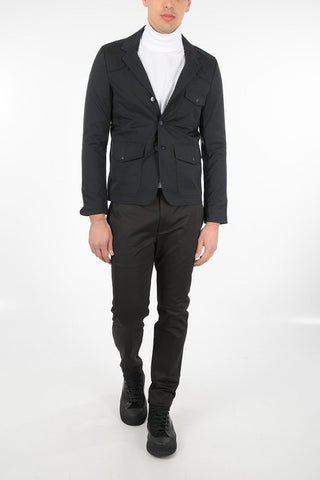 Single Breasted Blazer with Leather Details