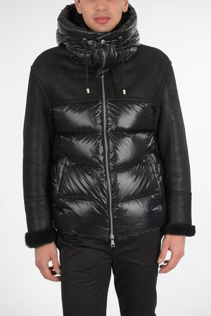 Down Jacket with Leather Sleeves