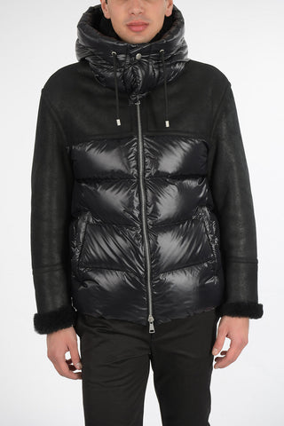 Down Jacket with Leather Sleeves