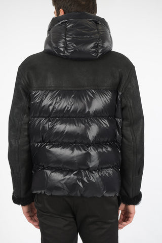 Down Jacket with Leather Sleeves