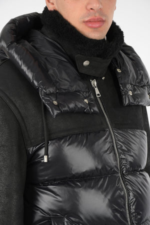Down Jacket with Leather Sleeves