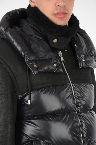Down Jacket with Leather Sleeves