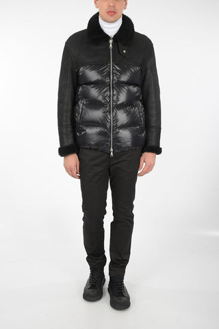 Down Jacket with Leather Sleeves