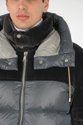 Down Jacket with Corduroy Sleeves