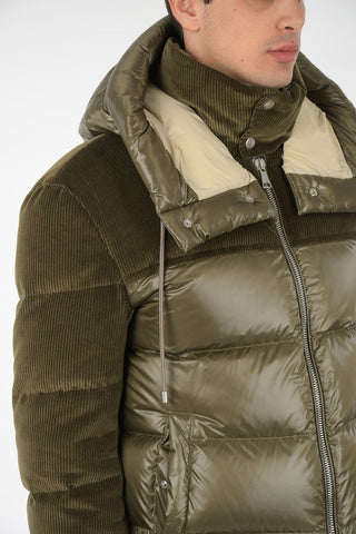Down Jacket with Corduroy Sleeves