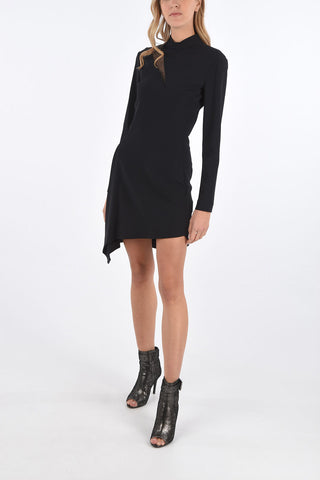 mini asymmetric bodycon dress with mesh detail