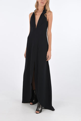 plunging neckline split-front hem floor lenght gown