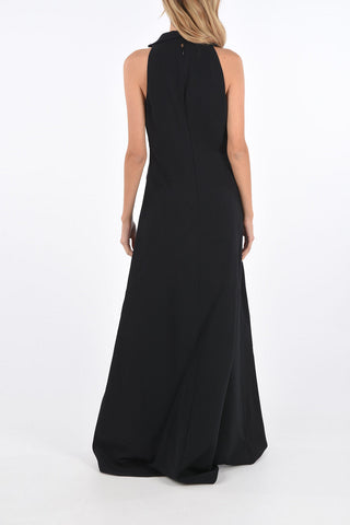 plunging neckline split-front hem floor lenght gown