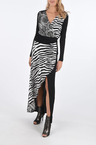 tiger-print v-neck split-front hem maxi dress