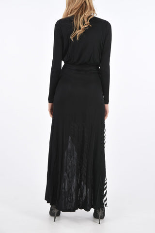 tiger-print v-neck split-front hem maxi dress