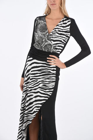 tiger-print v-neck split-front hem maxi dress
