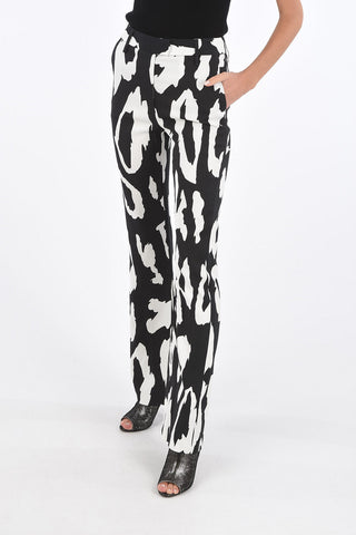 printed Mid-rise waist bootcut pants with double split-side hem