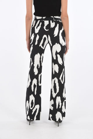 printed Mid-rise waist bootcut pants with double split-side hem