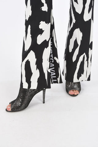 printed Mid-rise waist bootcut pants with double split-side hem