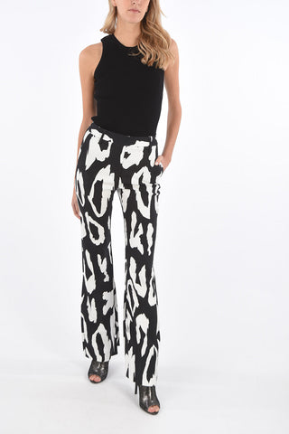 printed Mid-rise waist bootcut pants with double split-side hem