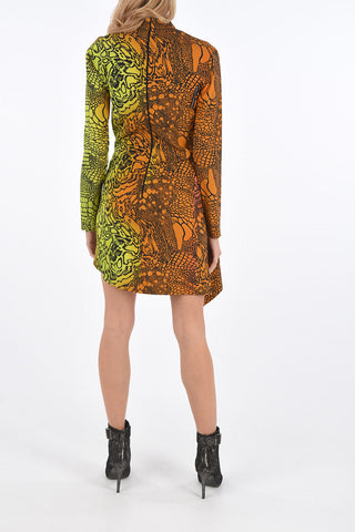 snake-print mini asymmetric dress with mesh detail