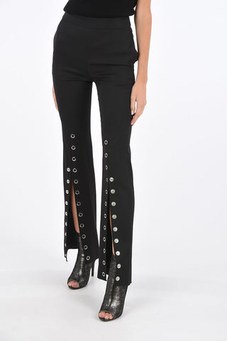 high-rise waist bootcut pants with silver-plated buttons details