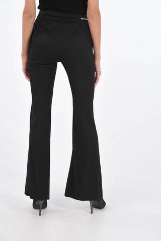 high-rise waist bootcut pants with silver-plated buttons details
