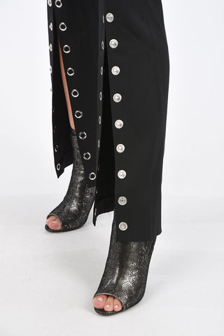 high-rise waist bootcut pants with silver-plated buttons details