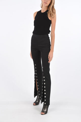 high-rise waist bootcut pants with silver-plated buttons details
