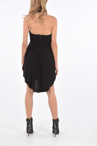 Asymmetric halterneck dress with zip back closure