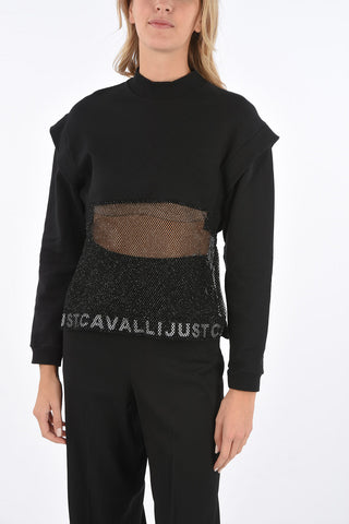 crew-neck sweatshirt with mesh detail