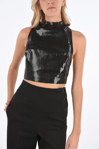 snake-print leather CARRIE strappy backline crop top