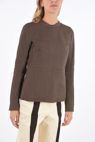 Virgin Wool Back Zipped LIVIA Crew-Neck Top 