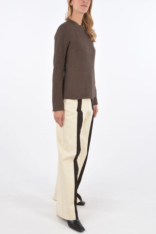 Virgin Wool Back Zipped LIVIA Crew-Neck Top 