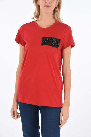 t-shirt girocollo con dettaglio strass