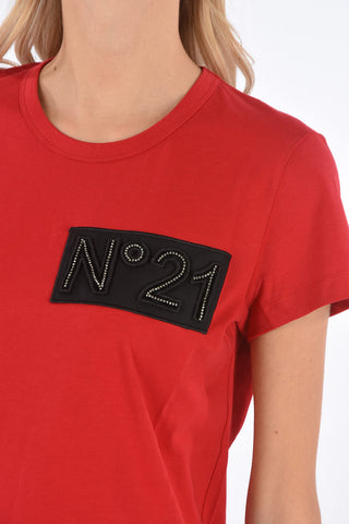 t-shirt girocollo con dettaglio strass