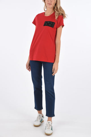 t-shirt girocollo con dettaglio strass