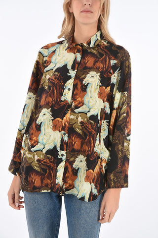 horses printed silk shirt