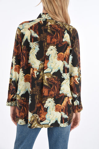 horses printed silk shirt