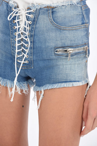 stretch denim lace up shorts