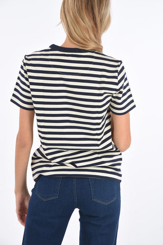 Crew Neck Logo Patch Striped T-Shirt