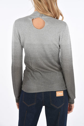 Lurex Open Back Turtleneck Sweater
