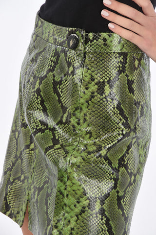 snake-print leather mini skirt